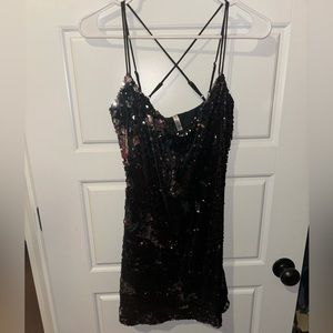 Lucy in the sky Black and silver sequin dress adjustable straps- size medium